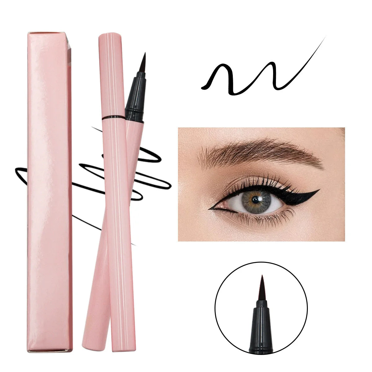 Custom Logo Black Pink Package Makeup Long Wear Waterproof Vegan Matte Colorful Eyeliner Pencil Liquid Waterproof Eyeliner