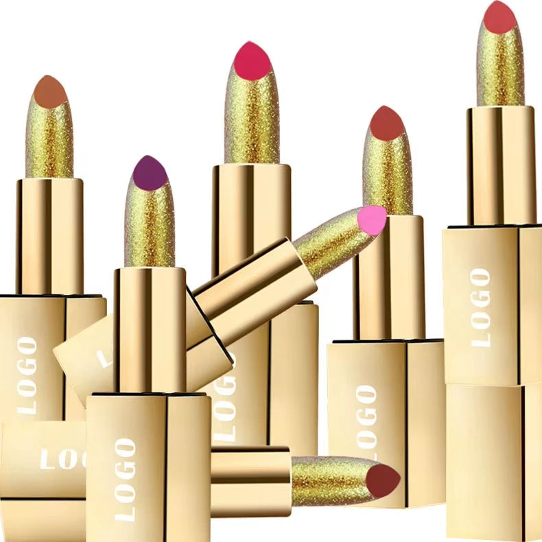 Custom Logo Gold Tube 24 Hours Long Lasting Waterproof Luxury Lip Stick Organic Natural Makeup Private Label Nude Matte Lipstick