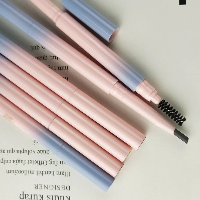 Custom Logo Pink and Blue Triangle Eye Brow Pencil Private Label Waterproof Long Waring Double-headed Brow Pencil with Brush