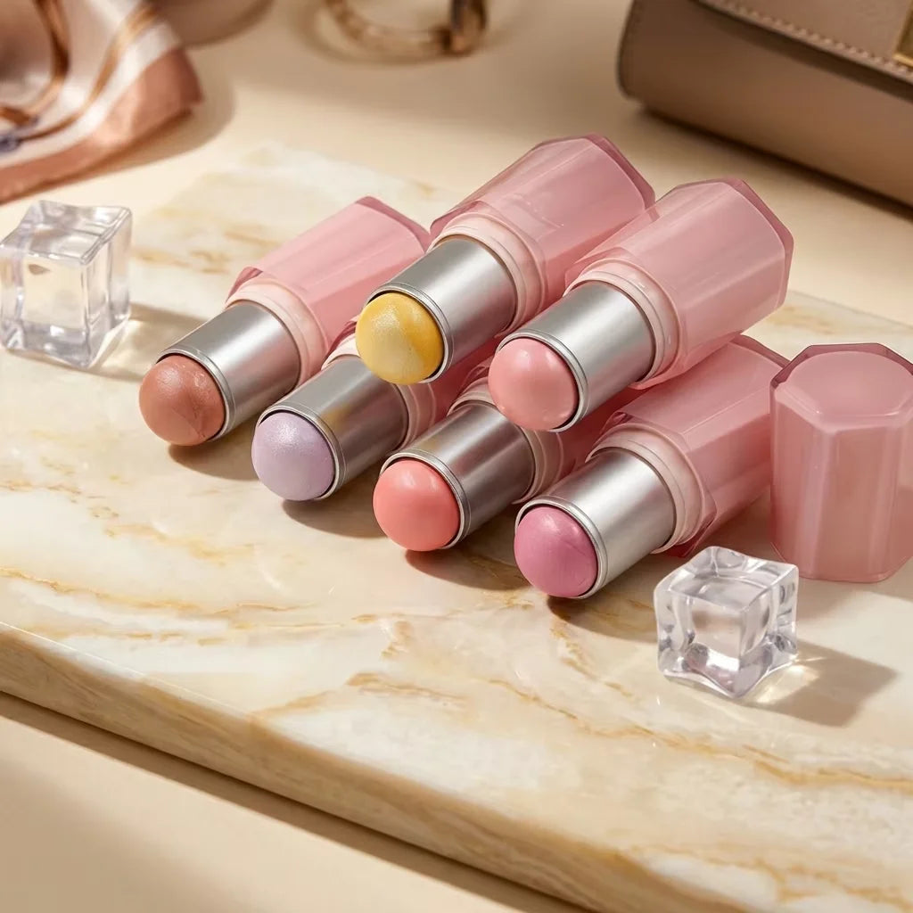 Custom Mineral Cosmetic Creamy Texture Waterproof Duochrome Shimmering Long Lasting Face Highlighter Stick Private Label