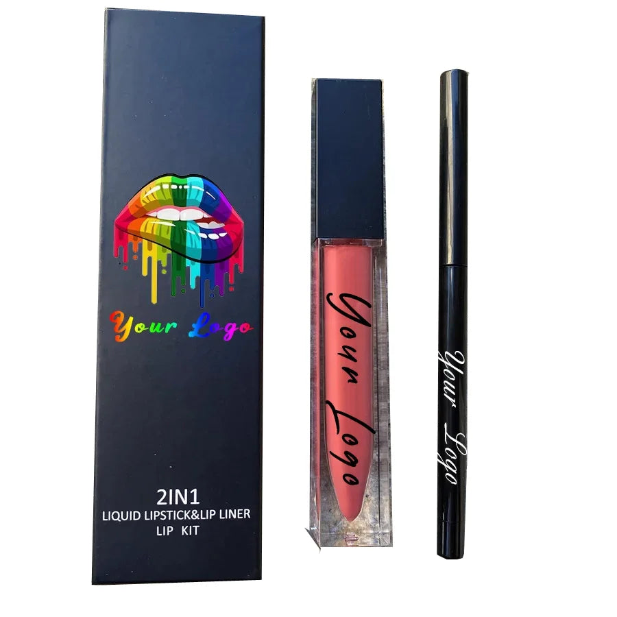 Custom Private Label Vegan Lip Liner Vendor Unbranded Wholesale Matte Liquid Lipstick with Lip Liner Set