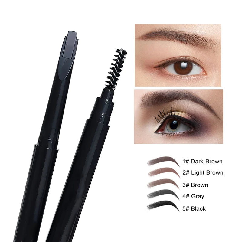 Customized No Logo Double Ended Eye Brow Pencil With Brush Private Label High Pigmented Waterproof Black Eyebrow Pencil