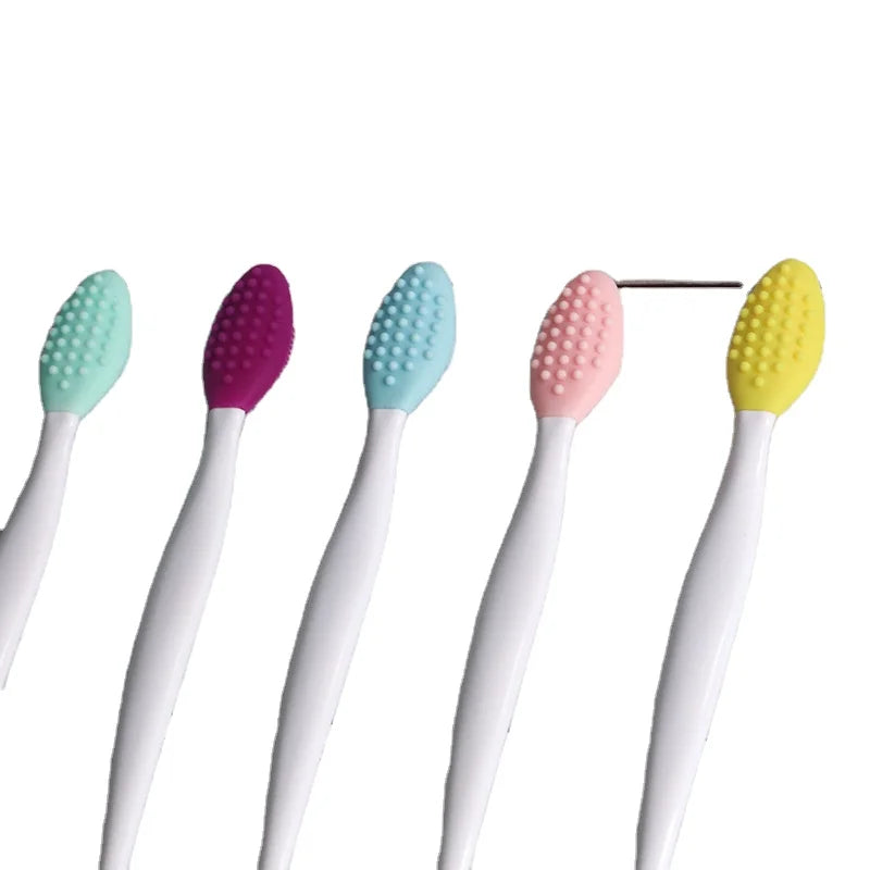 Facial Deep Cleansing Small Exfoliating Lip Brush Makeup Applicator Wand with Soft Silicone Dual Side Lip Scrubber