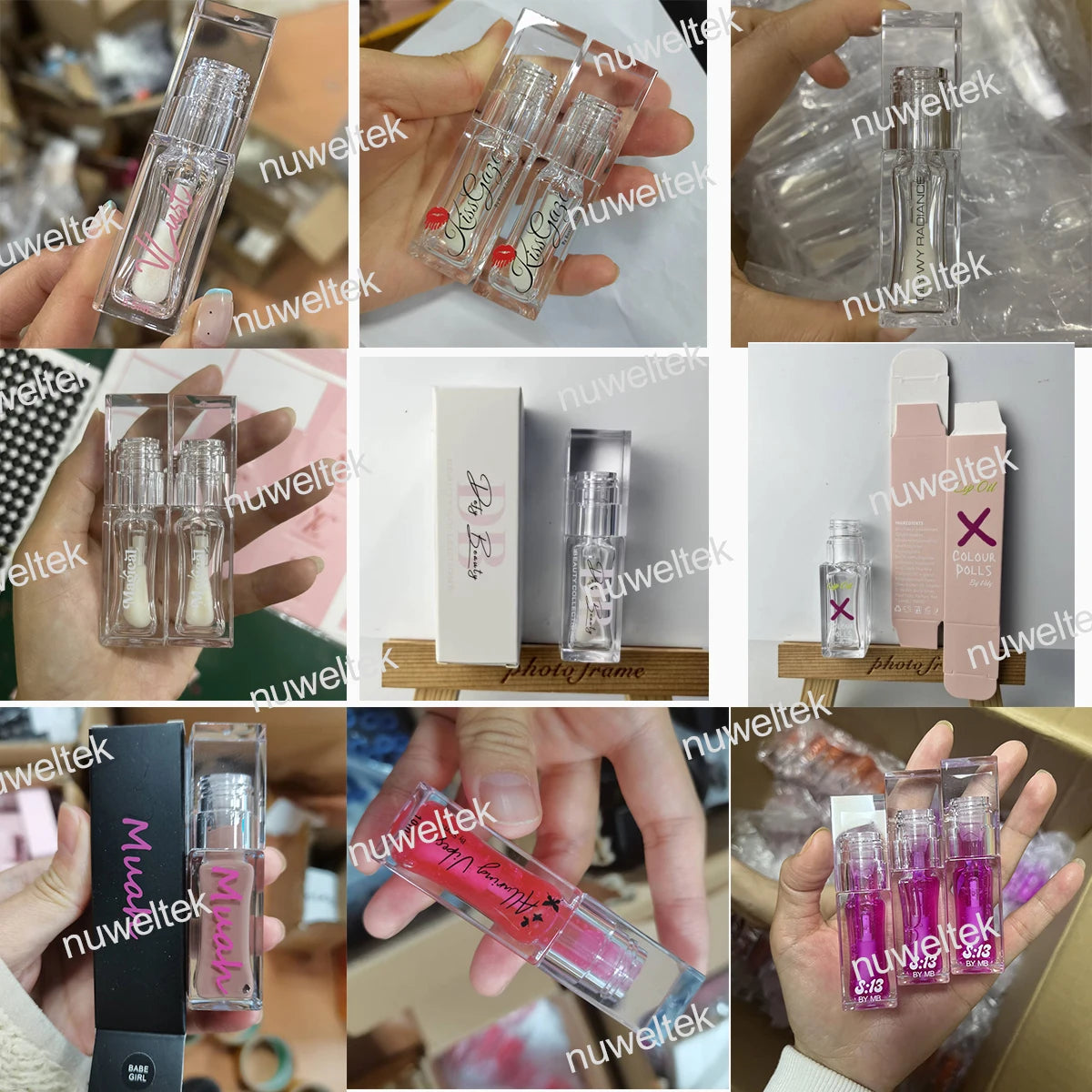 Empty clear square lip gloss container with big doe foot applicator