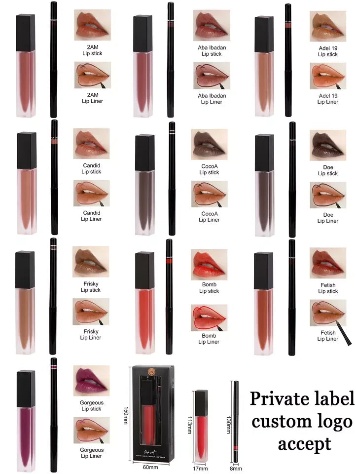 beauty gift set makeup cosmetics lip stick lip liner pencil beauty cosmetic matte lipstick set lip kit 2pcs