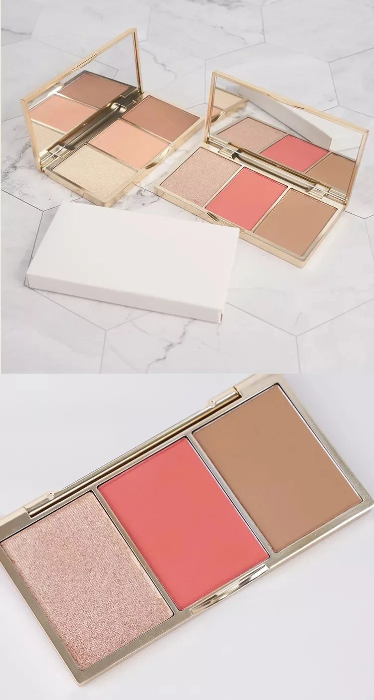 3 colors makeup face highlighter blush contour palette waterproof highlighter bronzer blusher palette