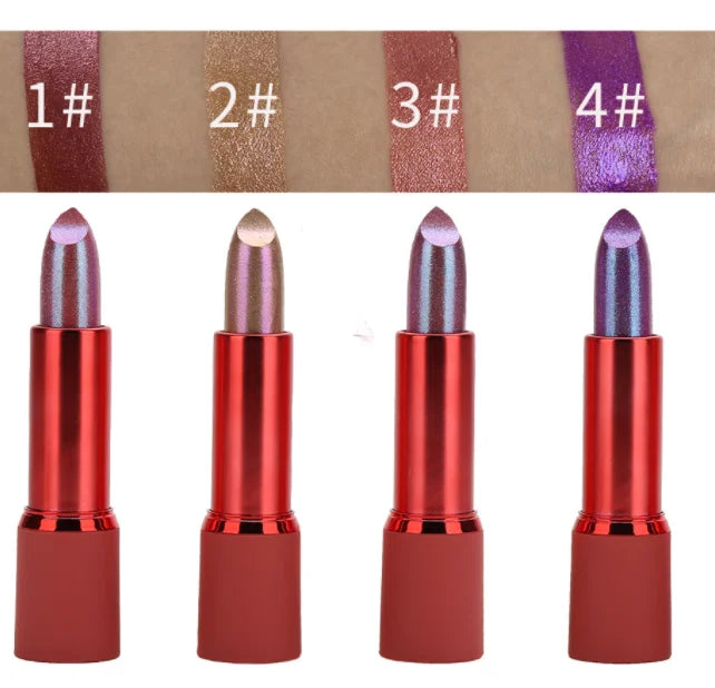 long-lasting pigmented pearl lipstick with diamond glitter waterproof metallic finish solid lip stick