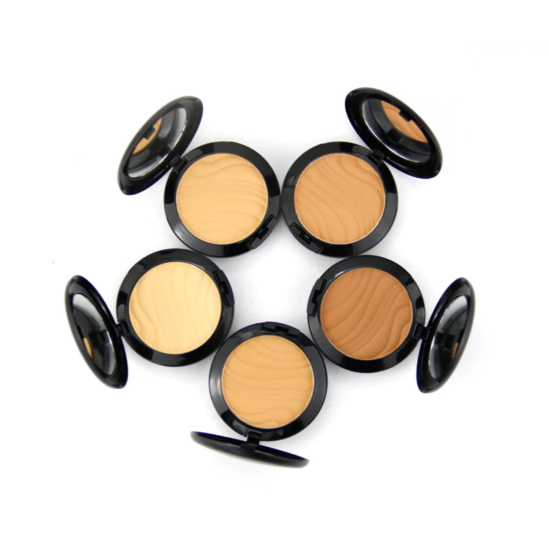 black container face makeup 5 colors oil control long lasting waterproof matte pressed powder with puff