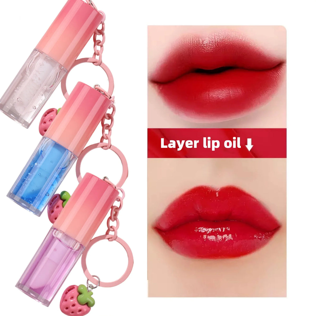 Hot Selling Lip Makeup 10 Colors Fruit Flavors Vegan Lip Oil with Keychain Nourishing Moisturizing Lip Oil Custom Logo