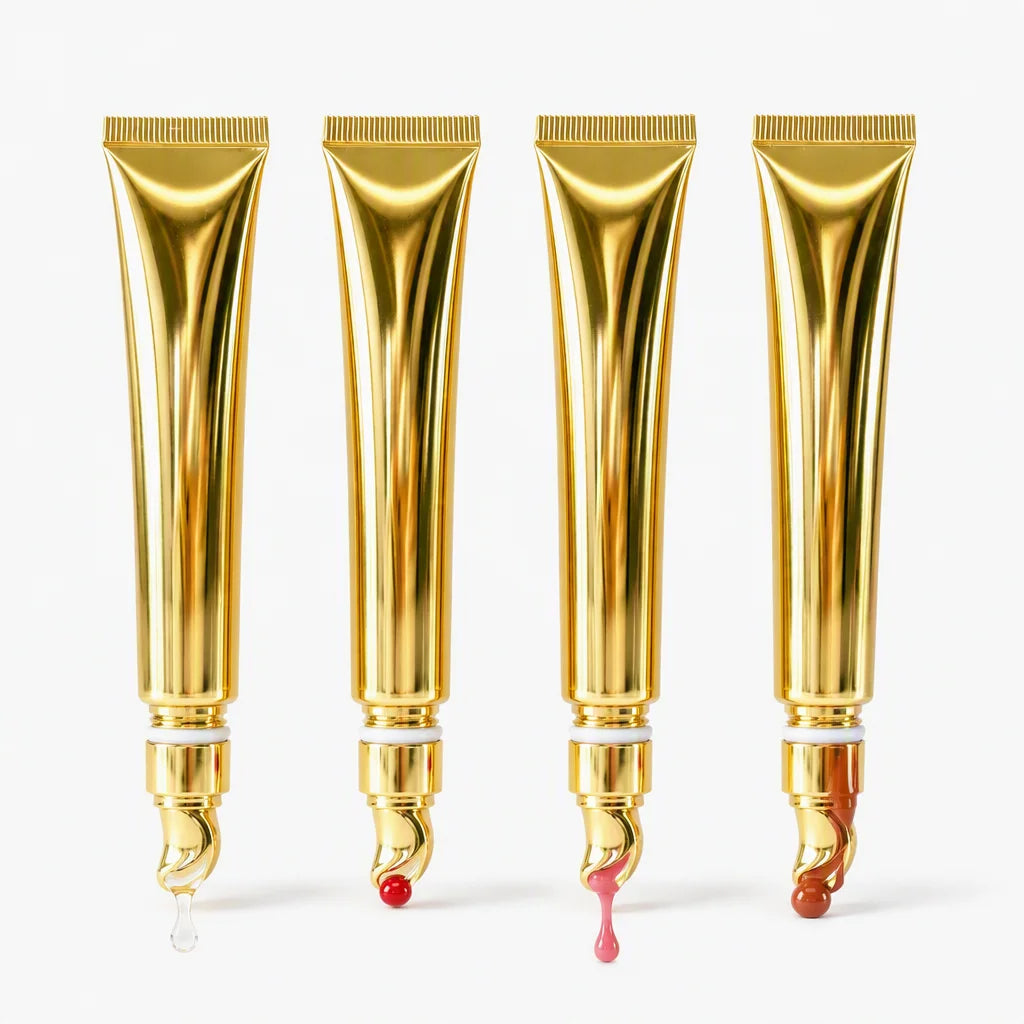 Hot Selling Wholesale Cosmetics Pink Clear Nude Lipgloss Custom Logo Shimmer Glossy Lip Gloss with Gold Applicator Tube