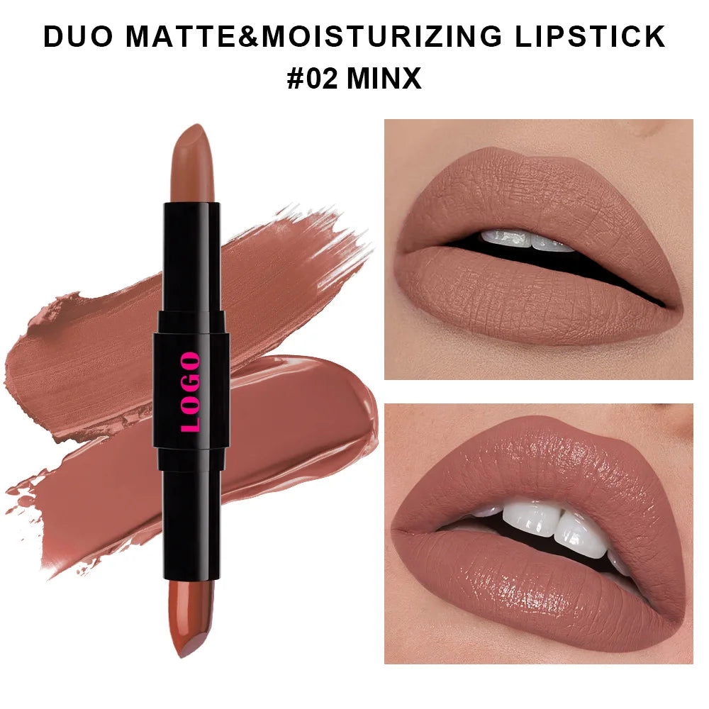 No Logo 12 Colors Black Tube Non-stick Moisturizing Vegan Shimmer 2 in 1 Matte Lipstick Custom logo