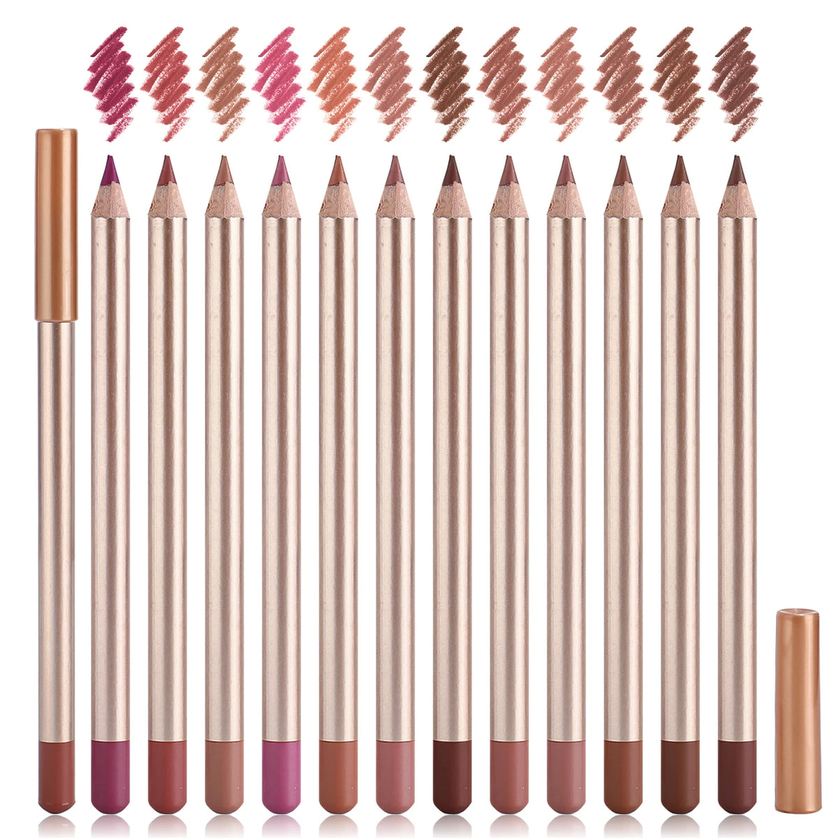 No Logo 12 Colors Nude Lip Liner Pencil with Sharpener Vegan Smooth Long Lasting Waterproof Lipliner Private Label