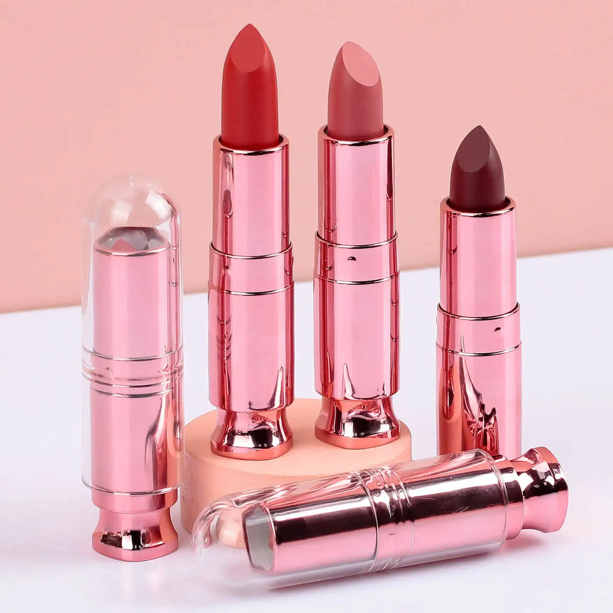No Logo Rose Round Gold Matte Non-Transfer Waterproof Long Lasting High Pigment Neutral Lipstick