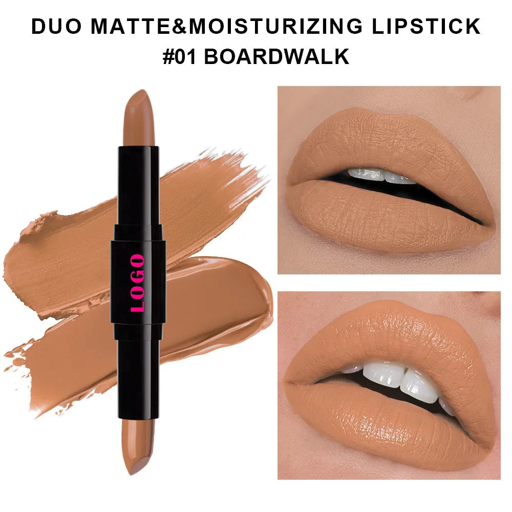 Popular Lip Makeup 12 Colors Lipstick Moisturizing High Pigment Matte Double Headed Lipstick Private Label