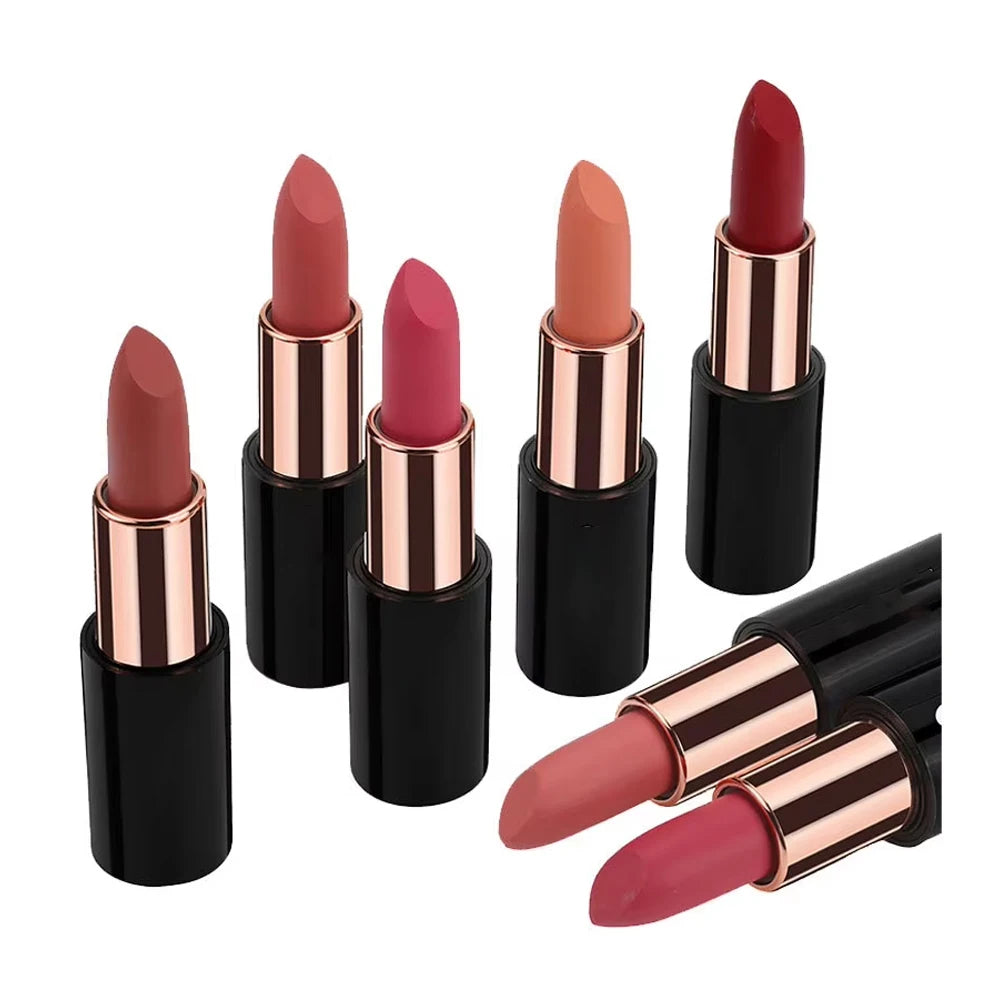 Private Label Custom Waterproof Lipstick Makeup Matte Organic Lipstick Vegan Cruelty Free Velvet Texture Creamy Matte Lipstick