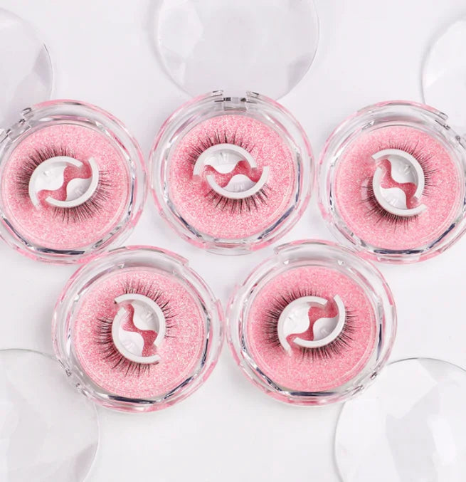Private Label No Glue Needed 3D Synthetic Eyelash Strip Natural Soft Reusable Self-Adhesive False Eyelashes Winged CC Curl