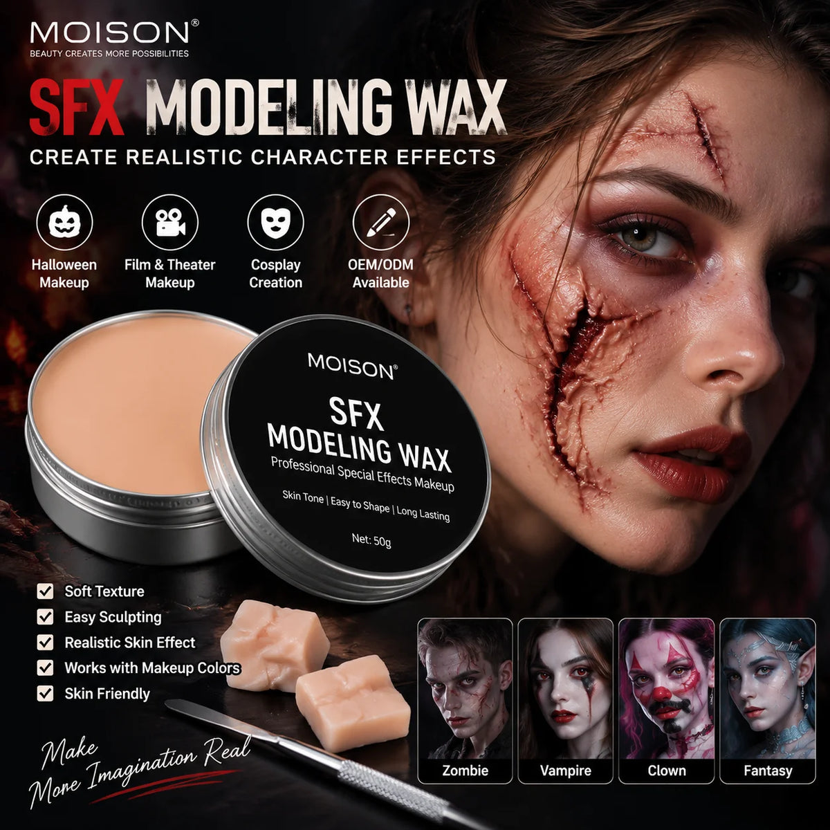 Professional SFX Modeling Wax Special Effects Makeup Scar Skin Wax for Halloween Horror Makeup Face Wound Creation