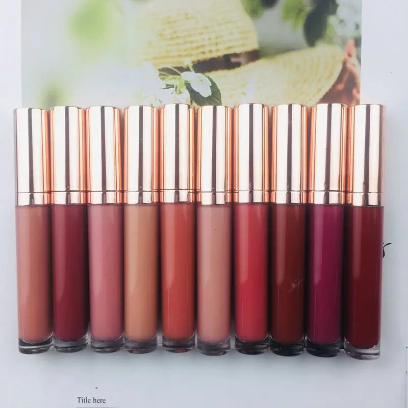 Waterproof Long Lasting Beauty Cosmetic 40 Colors Custom Matte Liquid Lipstick with Rose Gold Bottle