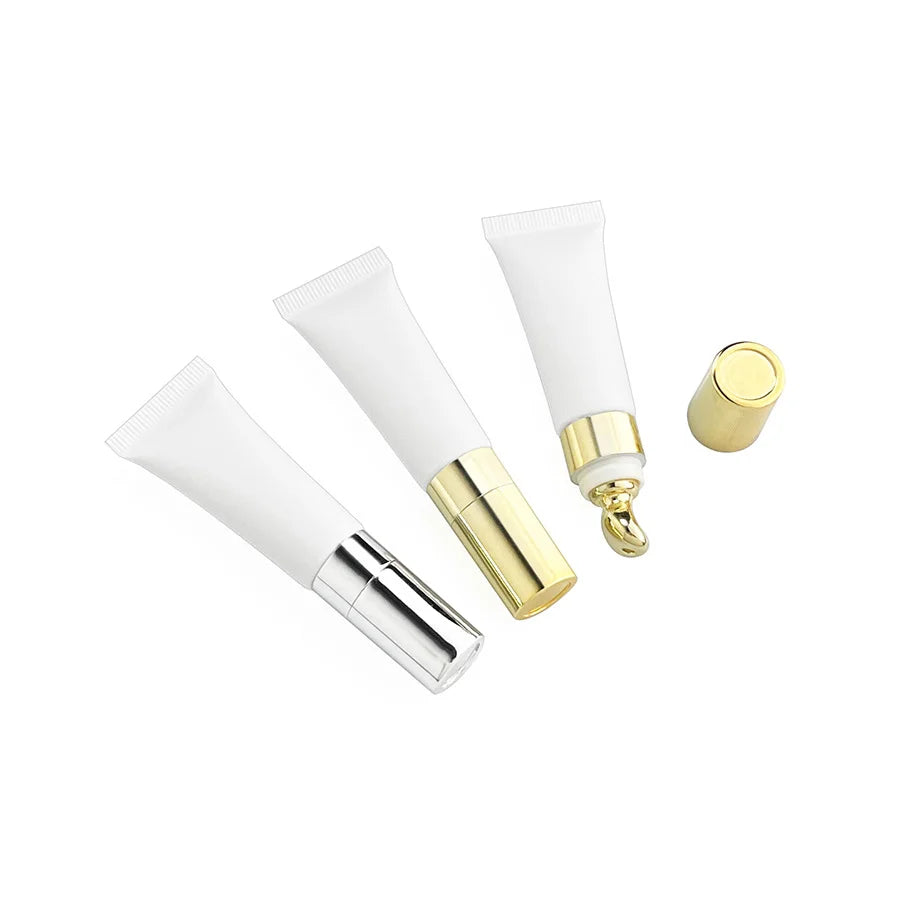 Wholesale Bulk Lipgloss Tubes White Cosmetics Packaging Bottle 10ml 15ml Empty Metal Applicator Squeeze Lip Balm Plastic Tube