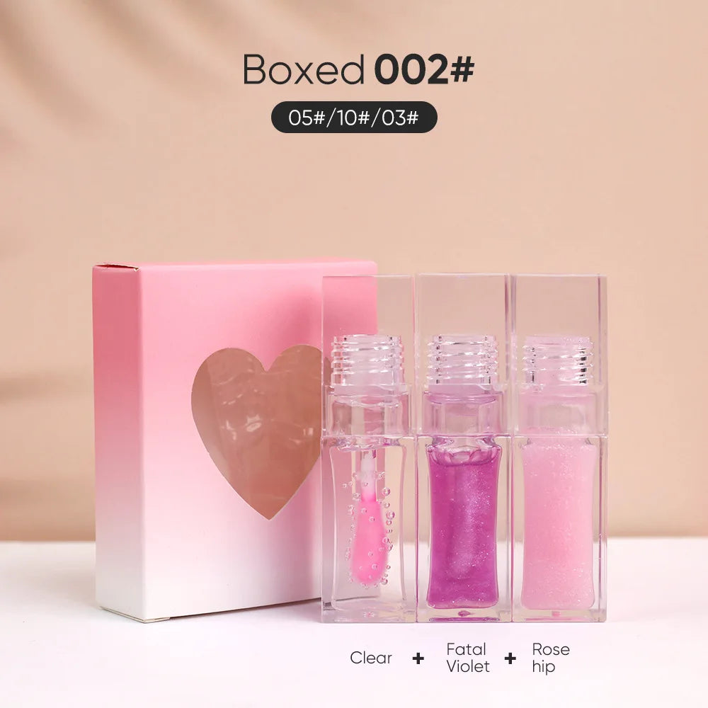 Wholesale Color Changing Lip Oil 3pcs Set Private Label Custom Logo Hydrating Tinted Lip Glow Oil