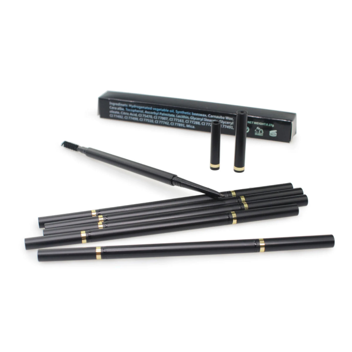 Wholesale Eye Makeup 6 Colors Black Thin Brow Pencil Vegan Waterproof 2 in 1 Private Label Eyebrow Pencil with Brush