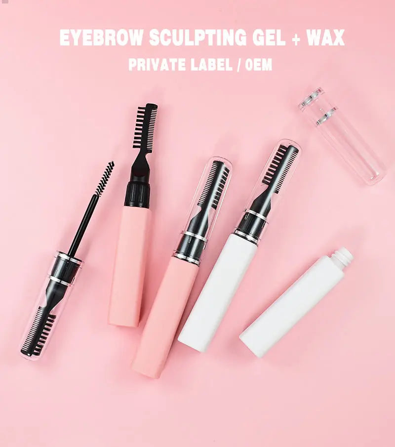 Wholesale Eye Makeup Clear White Gel Pink White Black Tube Waterproof Double Headed Eyebrow Sculpting Gel Wax Private Label