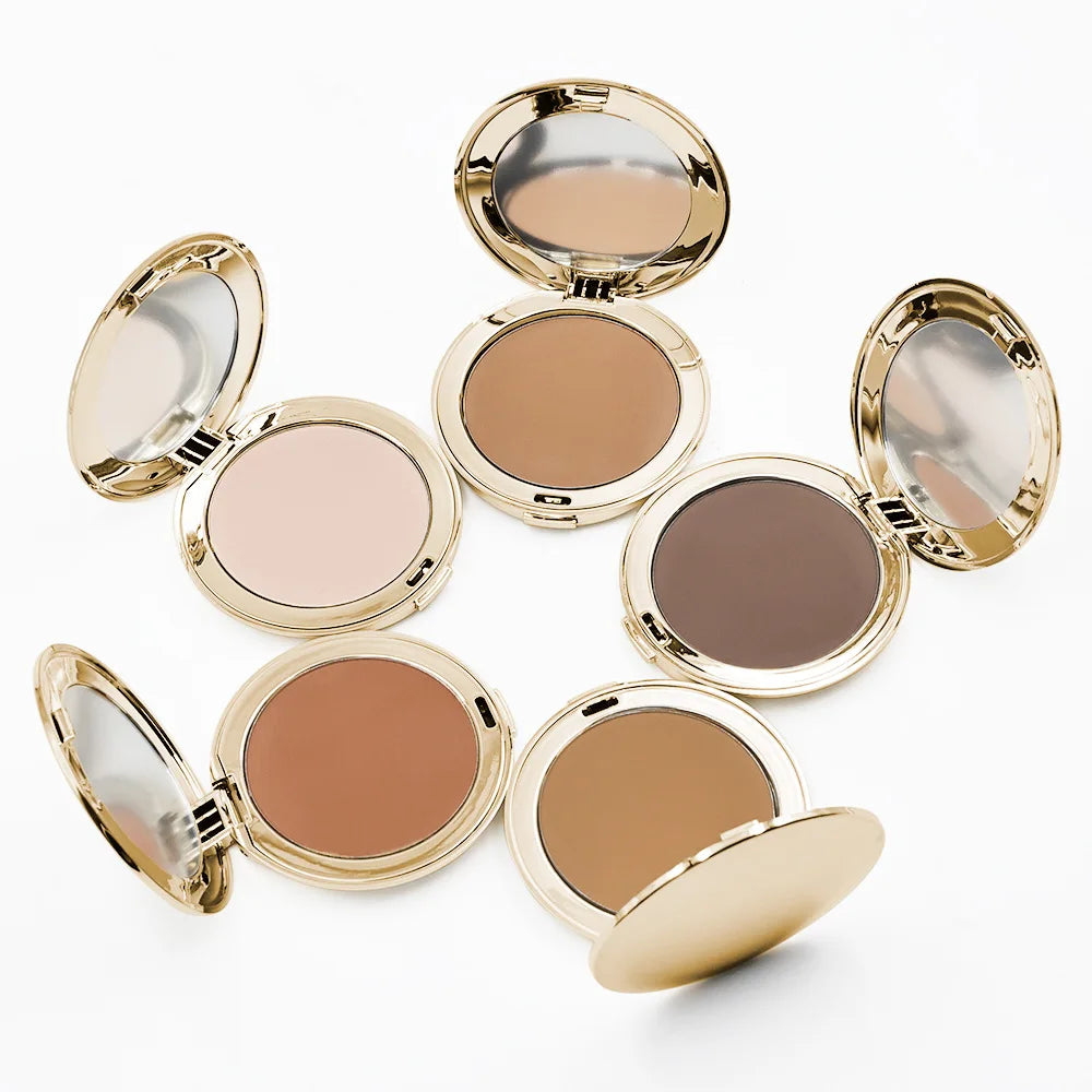 Wholesale Gold Container 15 Colors Oil Control Matte Full Coverage Setting Powder Compact Pressed Powder with Mirror