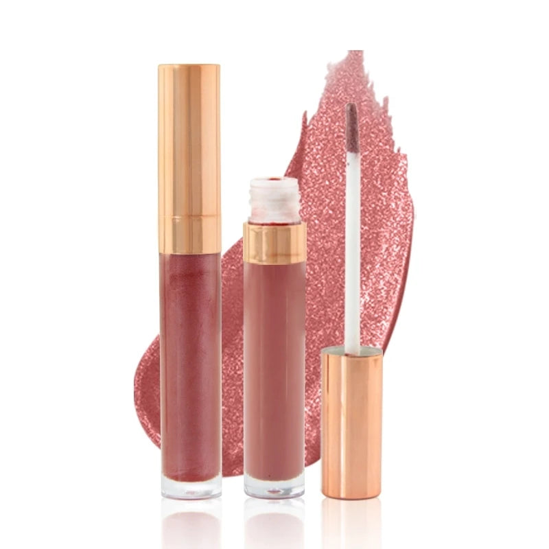 Wholesale Private Label Shiny Gold Tube Vegan Glossy Lipgloss Waterproof Longlasting Nude Glitter Lipgloss