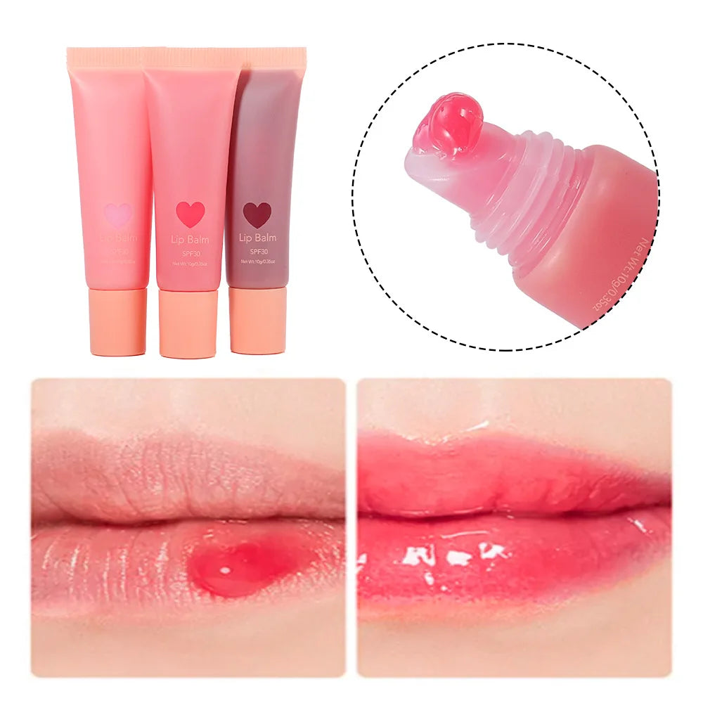 Wholesale Squeeze Tube 3 Flavors Heart Design Lip Gloss Lightweight Moisturizing Vegan SPF30 Lip Balm