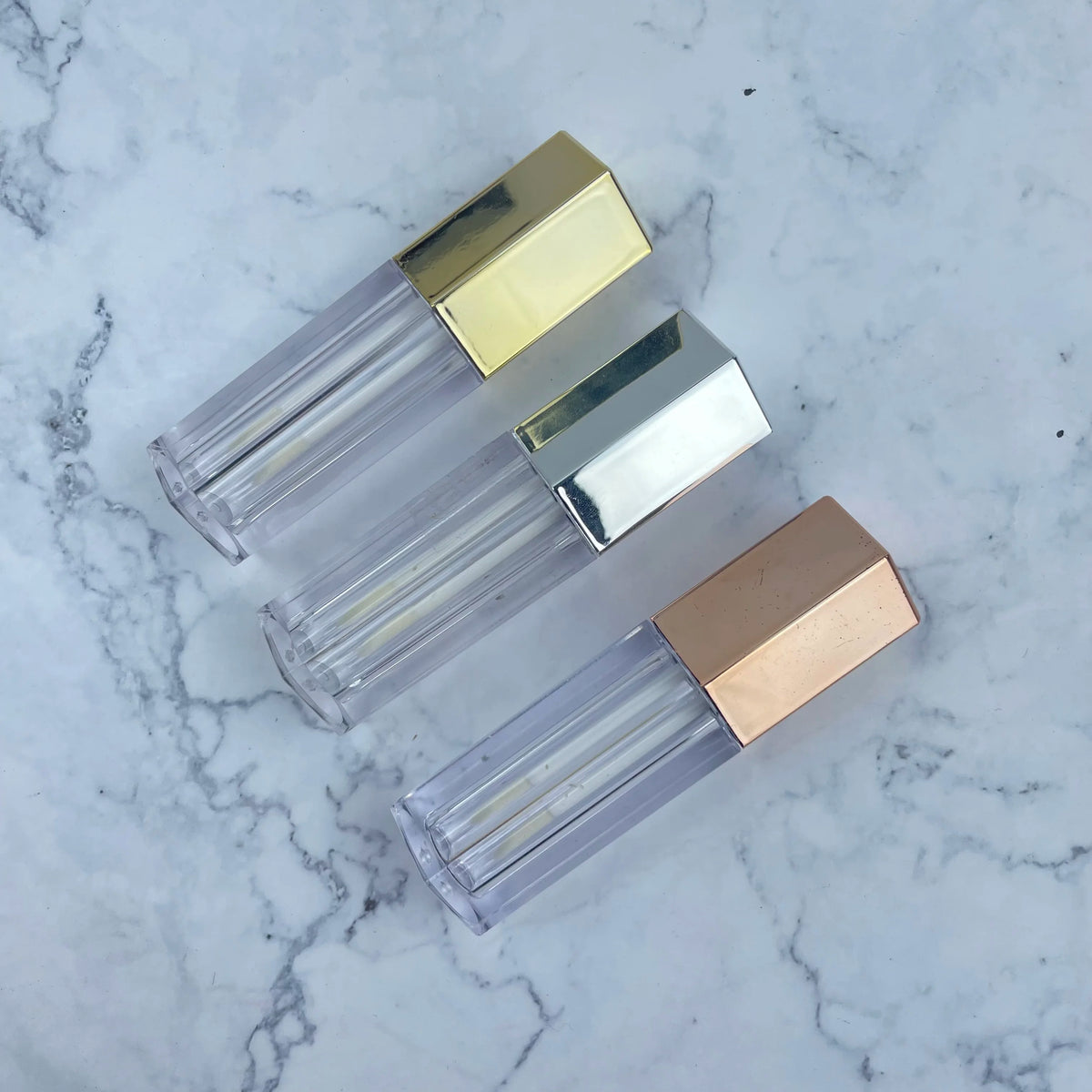 Wholesale Wand Tubes Lipgloss Liquid Lipstick Liptint Rose Gold Empty Pentagon Customize Lipgloss Plastic Tubes