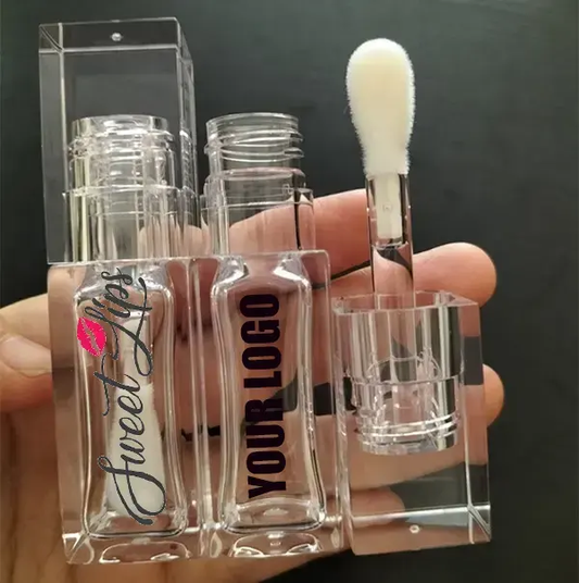 [ Your Private Label ] All Clear Crystal Square Big Doe Foot Lipgloss Container Thick Bottle Transparent Lip Gloss Tubes With Big Brush Big Wand 10ml