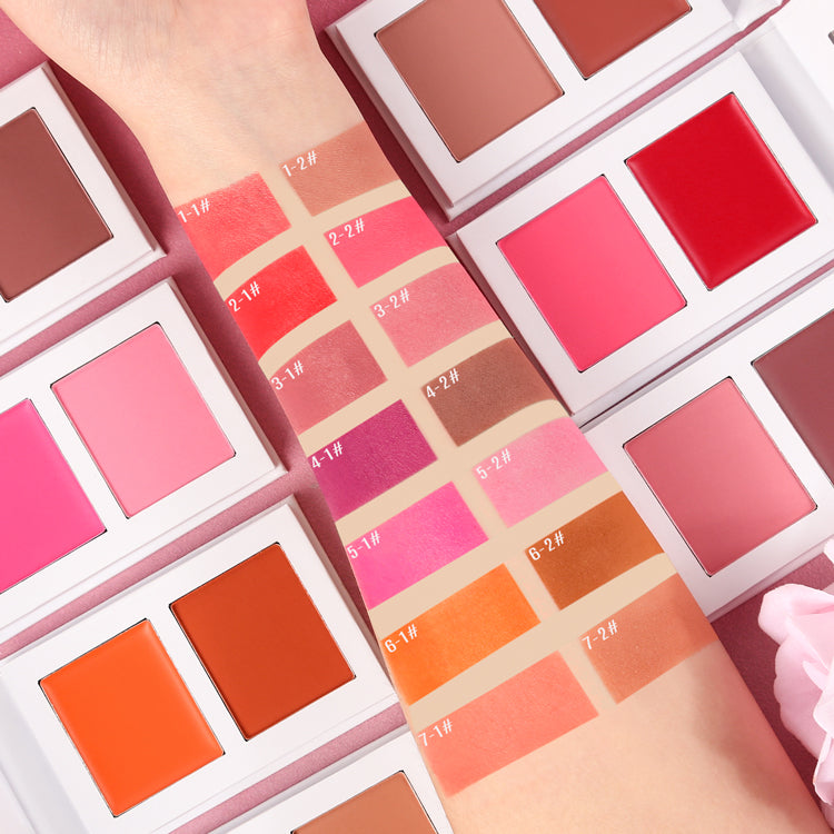 [ Your Private Label ] Wholesale 2 in 1 Makeup Cream Powder Blush Palette Natural Cruelty Free Vegan Longlasting Blusher Palette