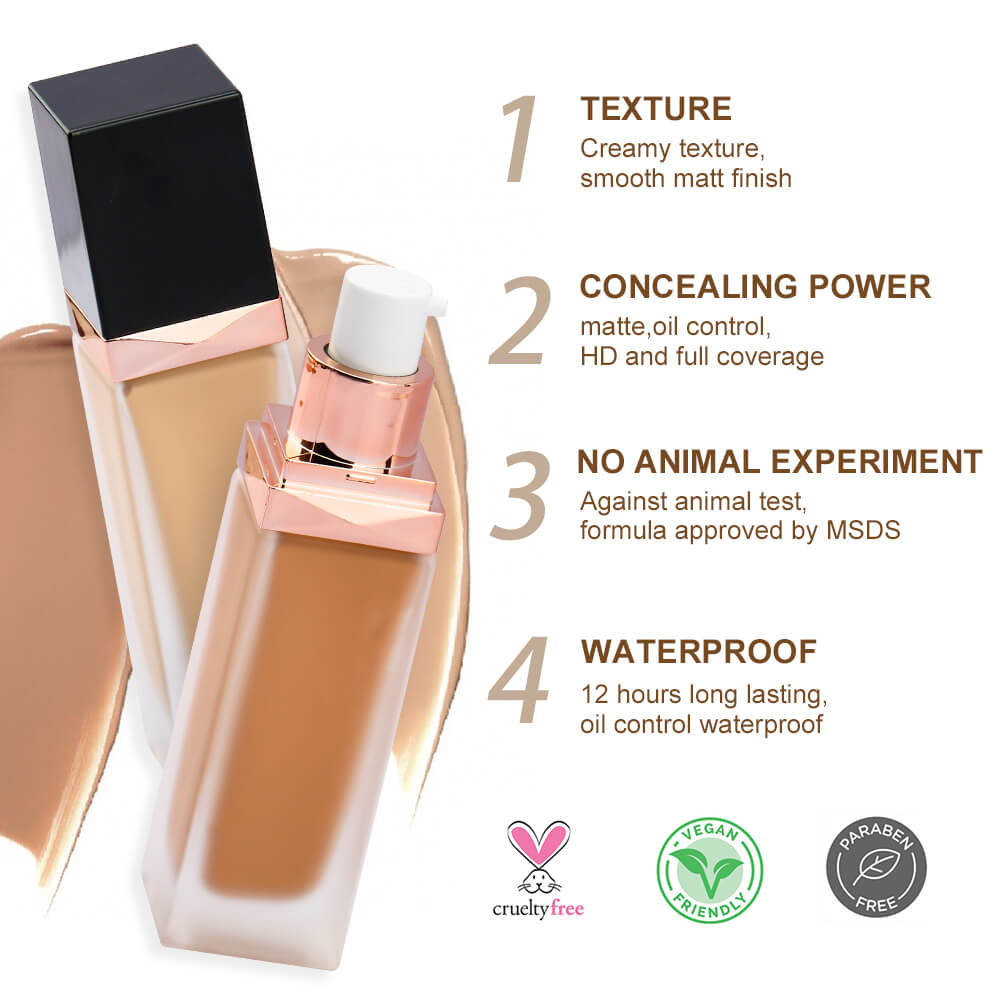 [ Your Private Label ] Wholesale No Logo Waterproof Organic Customized Matte Vegan Full Coverage Makeup professional Liquid Foundation