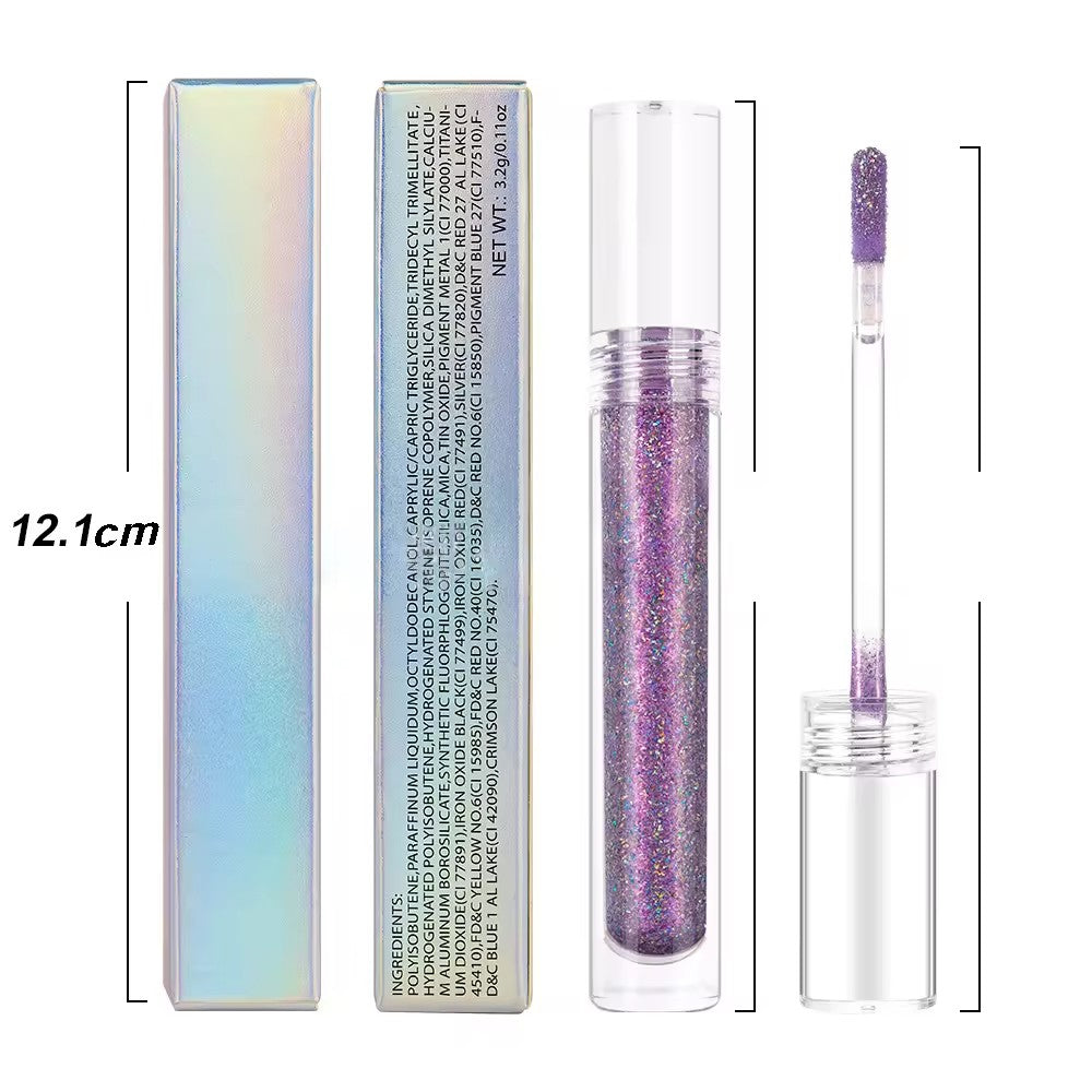 [ Your Private Label ] High Shine Diamond Shimmer Gloss Full Clear Bottle Black Waterproof Vegan Duochrome Lipstick 15 Colors Holographic Lipgloss