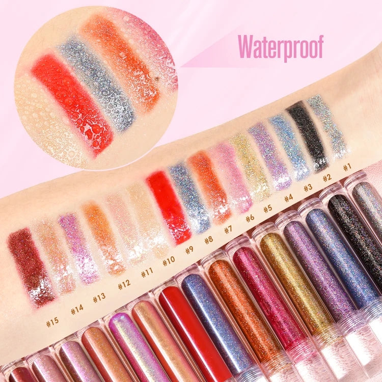 [ Your Private Label ] High Shine Diamond Shimmer Gloss Full Clear Bottle Black Waterproof Vegan Duochrome Lipstick 15 Colors Holographic Lipgloss