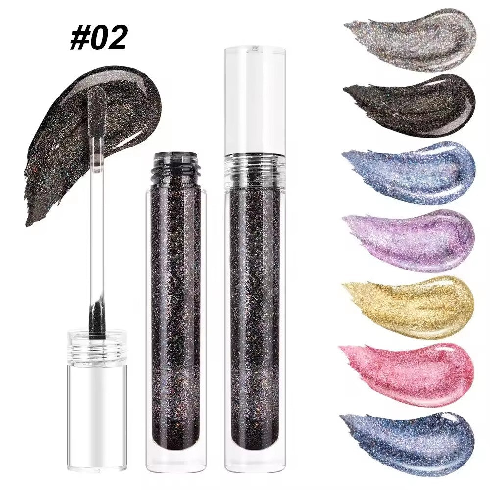 [ Your Private Label ] High Shine Diamond Shimmer Gloss Full Clear Bottle Black Waterproof Vegan Duochrome Lipstick 15 Colors Holographic Lipgloss