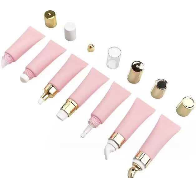 [ Your Private Label ]10g 15g 20g Eye Cream Tube Packaging Pink White Black Glossy Soft Lipgloss Squeeze Tube Packaging With Silver Gold Applicator