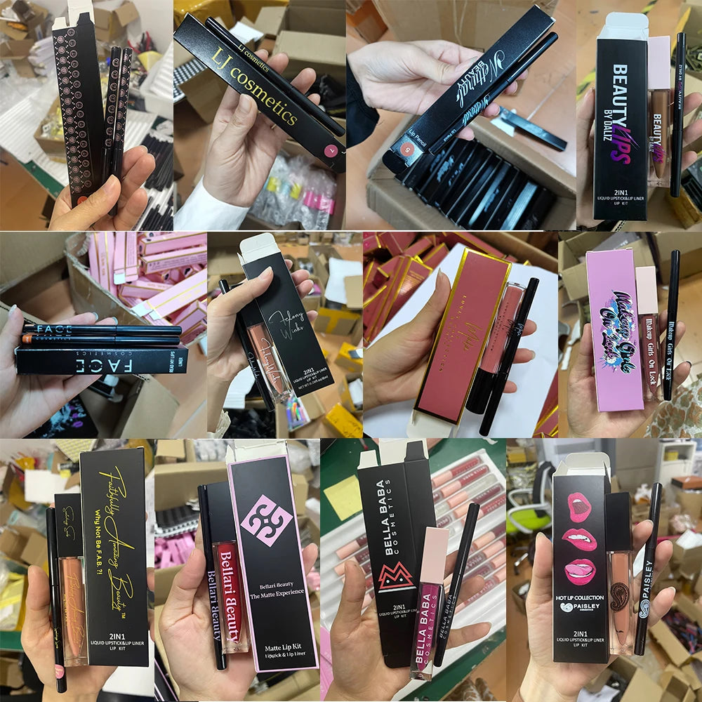 [ Your Private Label ] 12 Colors No Labels Oem Vegan Waterproof Liquid Lipstick And Lipliner Set Custom Logo Matte Lipstick Lip Kit