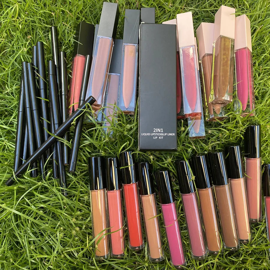 [ Your Private Label ] 12 Colors No Labels Oem Vegan Waterproof Liquid Lipstick And Lipliner Set Custom Logo Matte Lipstick Lip Kit