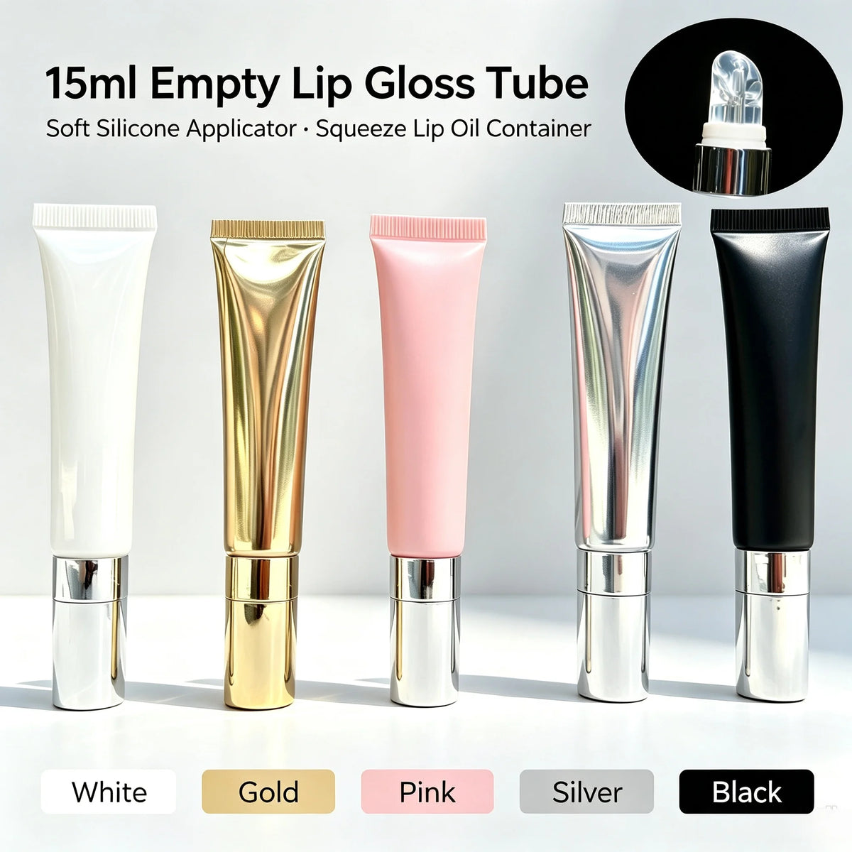 15ml Empty Lip Gloss Tube Soft Silicone Applicator Cosmetic Squeeze Lip Oil Tube Lip Gloss Packaging Custom Logo