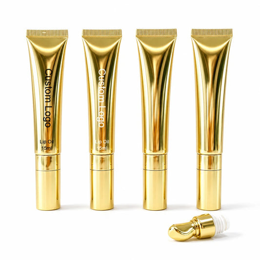 15ml Gold Tube Squeeze Tube Lip Oil Luxury 54 Colors Makeup Moisturizing Glossy Oil Custom Logo Color Changing Shimmer Lip Oil
