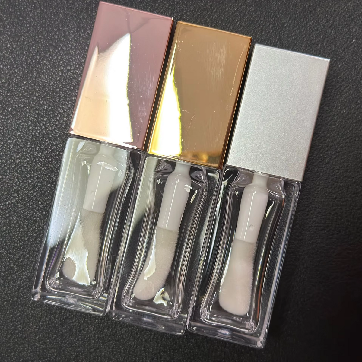 6ml 8ml 10mlplastic empty square rose gold clear petg lip gloss tubes metal wand lipgloss tube container for lip oil