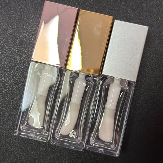 6ml 8ml 10mlplastic empty square rose gold clear petg lip gloss tubes metal wand lipgloss tube container for lip oil