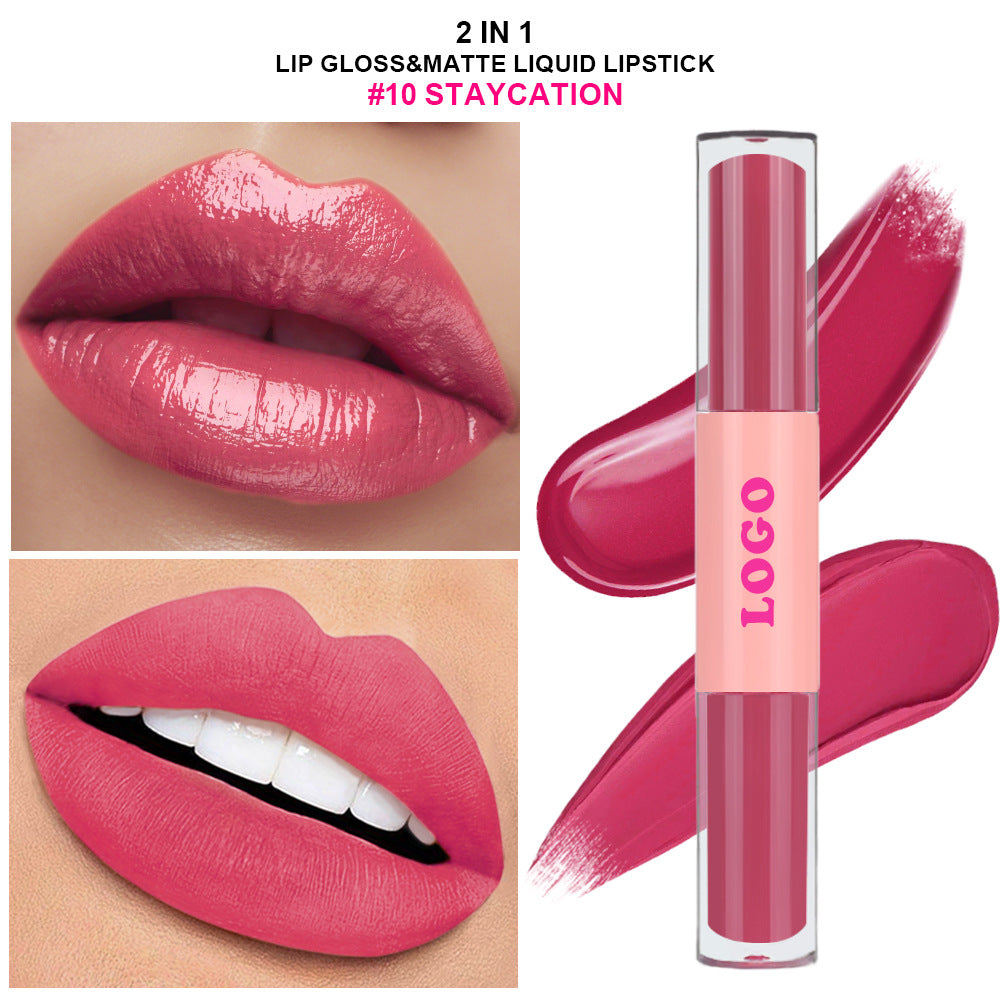 hot sale lip beauty 12 colors 2 in 1 liquid lipstick high pigment long lasting matte liquid lipstick lip gloss