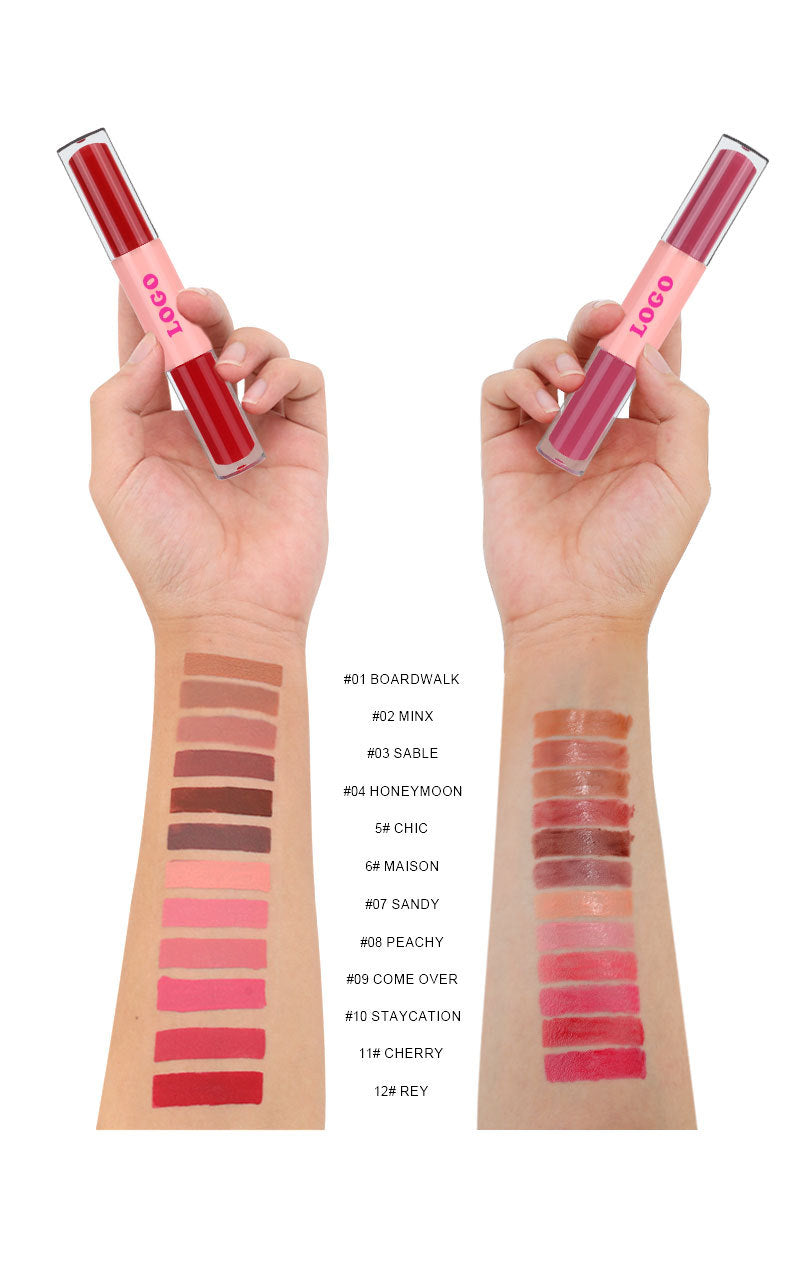 hot sale lip beauty 12 colors 2 in 1 liquid lipstick high pigment long lasting matte liquid lipstick lip gloss