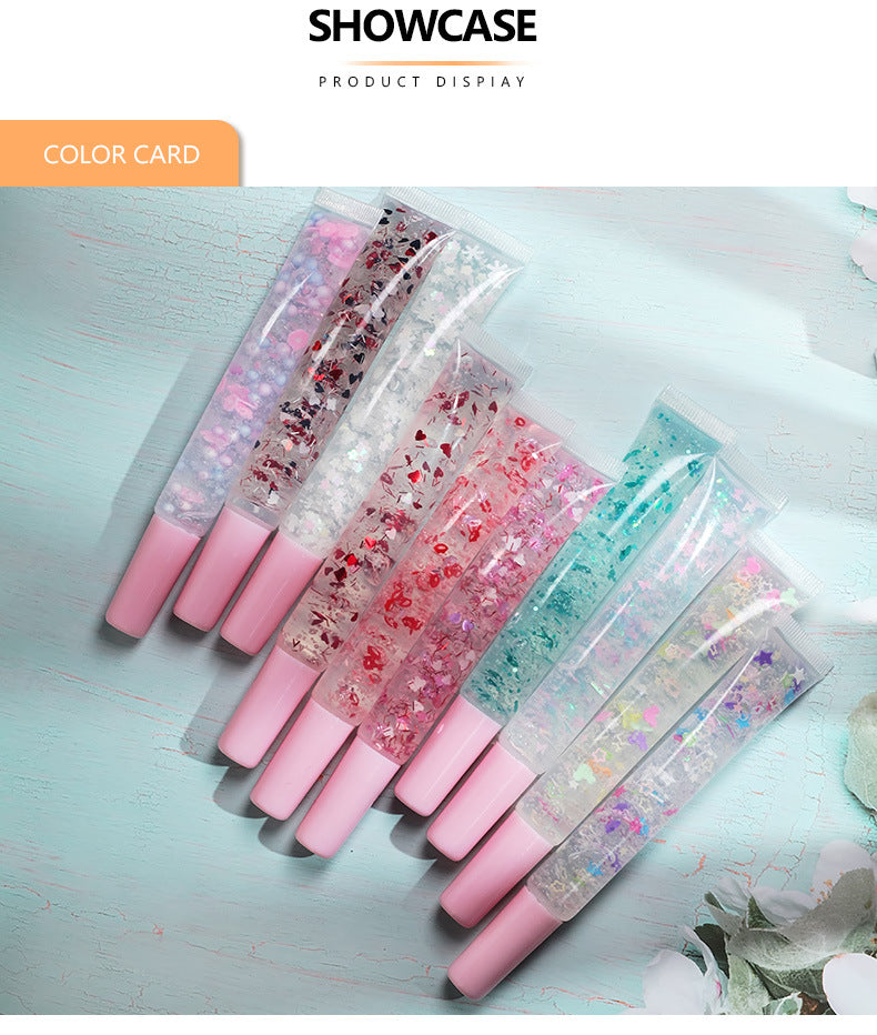 [ Your Private Label ] Vegan Clear Pink Glossy Plumping Shimmer Lip Gloss Base with flower Squeeze Tube