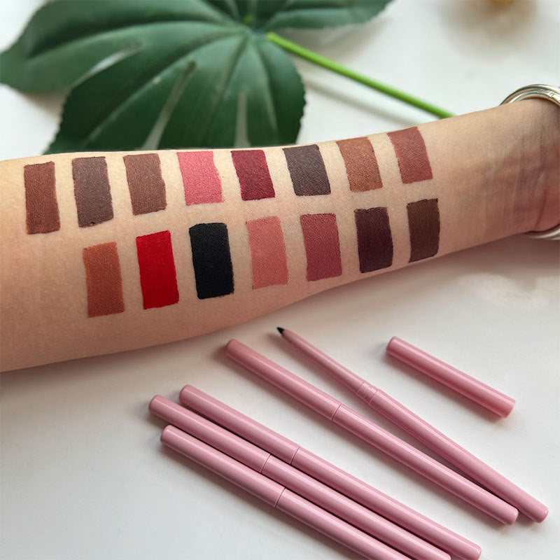 [ Your Private Label ] Pink Tube Creamy 15 Colors  Twist Up Lip Liner Vegan Retractable Lipliner High Pigmented Waterproof Lipliner