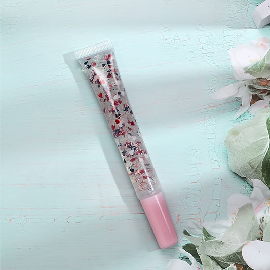 [ Your Private Label ] Vegan Clear Pink Glossy Plumping Shimmer Lip Gloss Base with flower Squeeze Tube