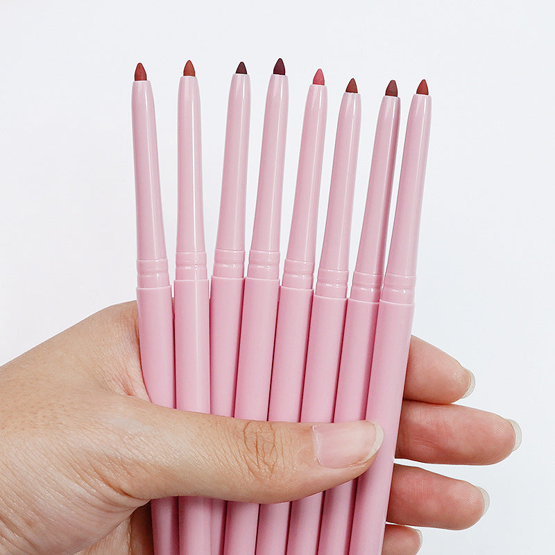 [ Your Private Label ] Pink Tube Creamy 15 Colors  Twist Up Lip Liner Vegan Retractable Lipliner High Pigmented Waterproof Lipliner