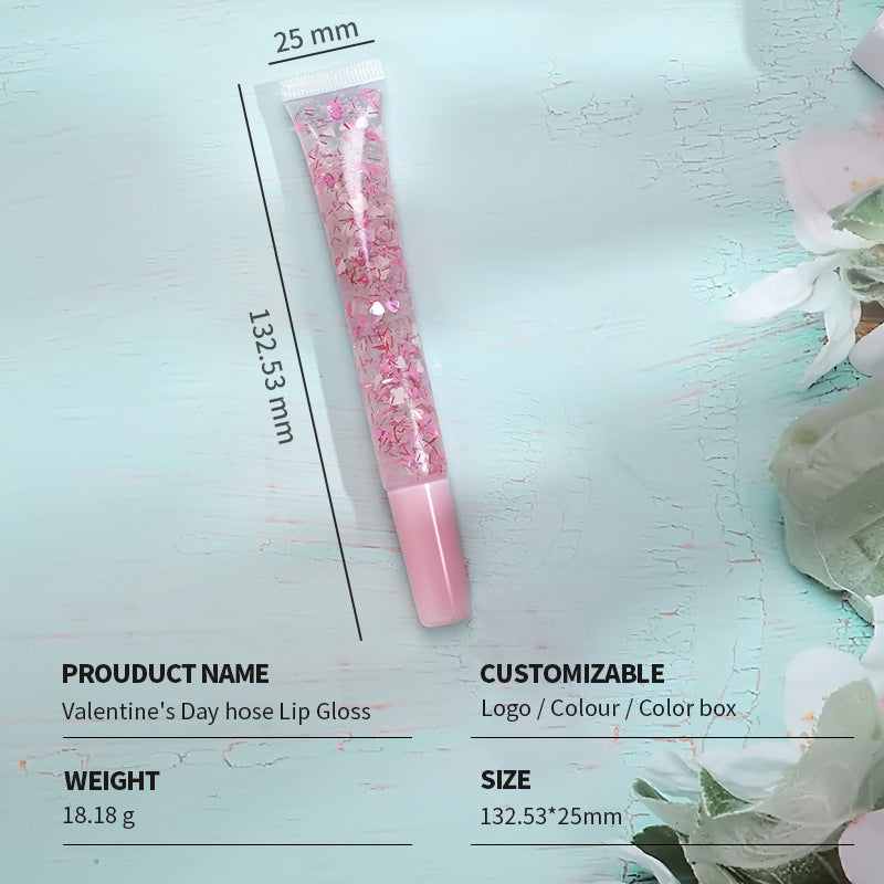 [ Your Private Label ] Vegan Clear Pink Glossy Plumping Shimmer Lip Gloss Base with flower Squeeze Tube